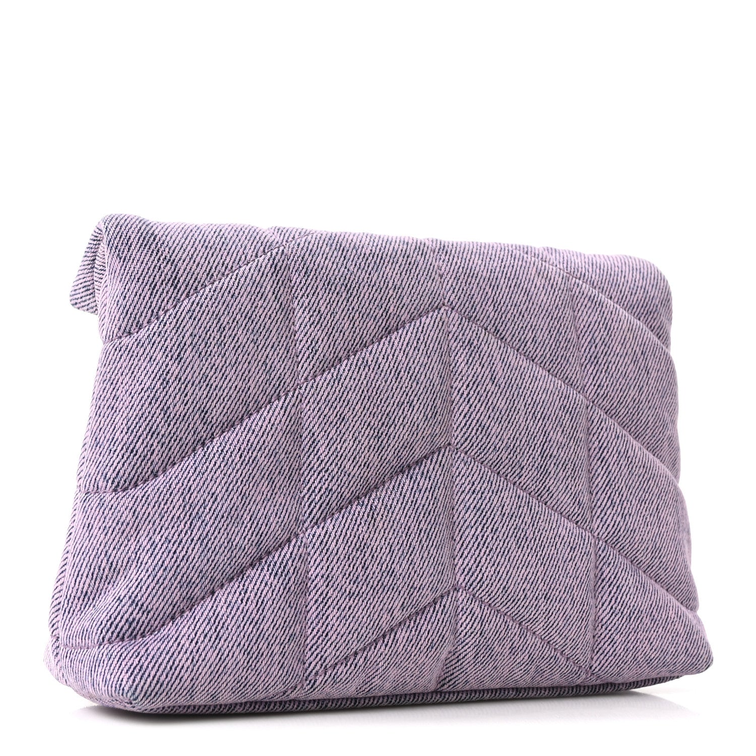 Saint Laurent Denim Quilted Loulou Puffer Monogram Pouch Clutch Bleached Lilac 4 of 12