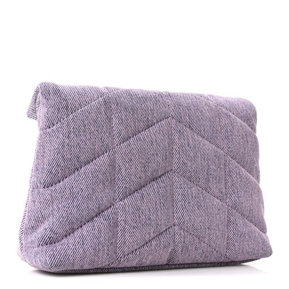Saint Laurent Denim Quilted Loulou Puffer Monogram Pouch Clutch Bleached Lilac 4 of 12