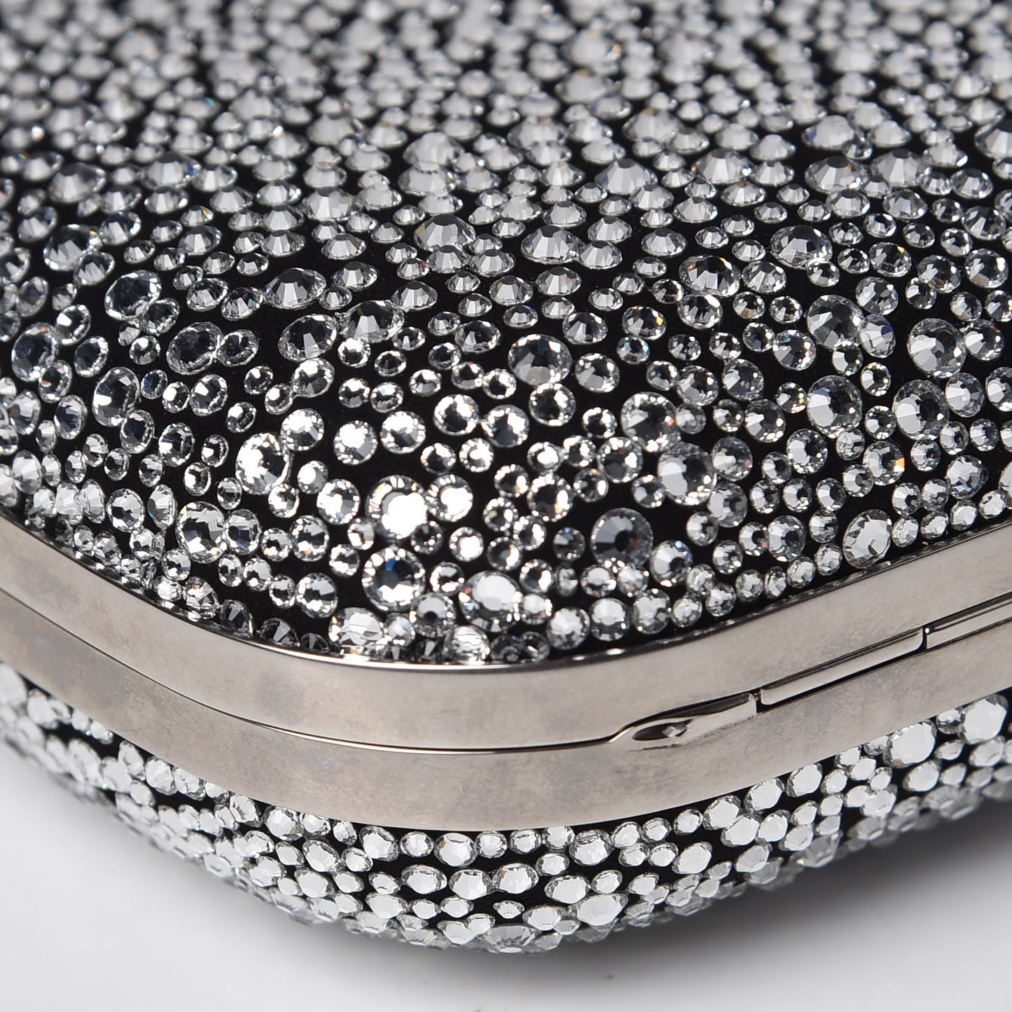 Crystal Nappa Queen and King Skull Box Chain Clutch Black Silver