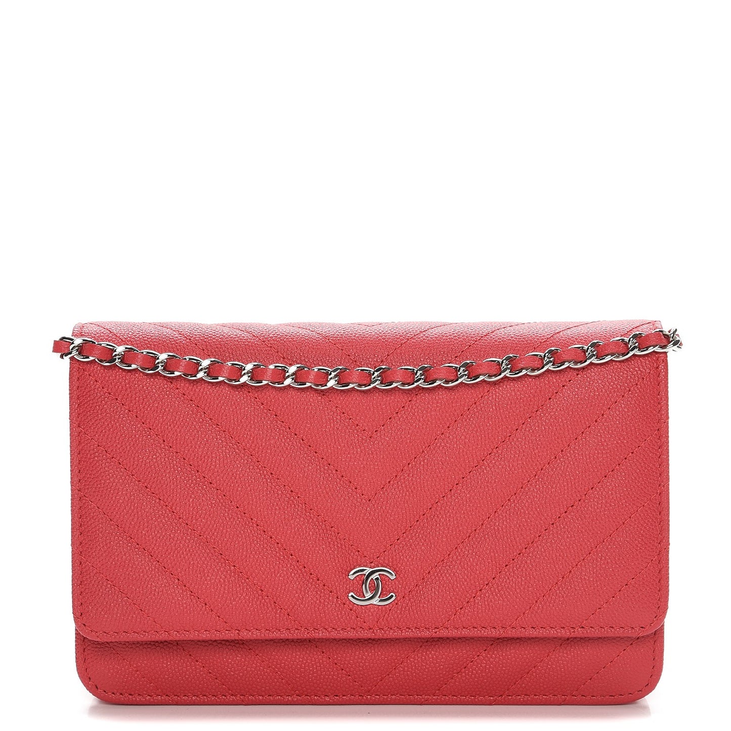 Caviar Chevron Quilted Wallet On Chain WOC Pink
