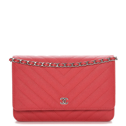Chanel Caviar Chevron Quilted Wallet On Chain WOC Pink 1 of 9