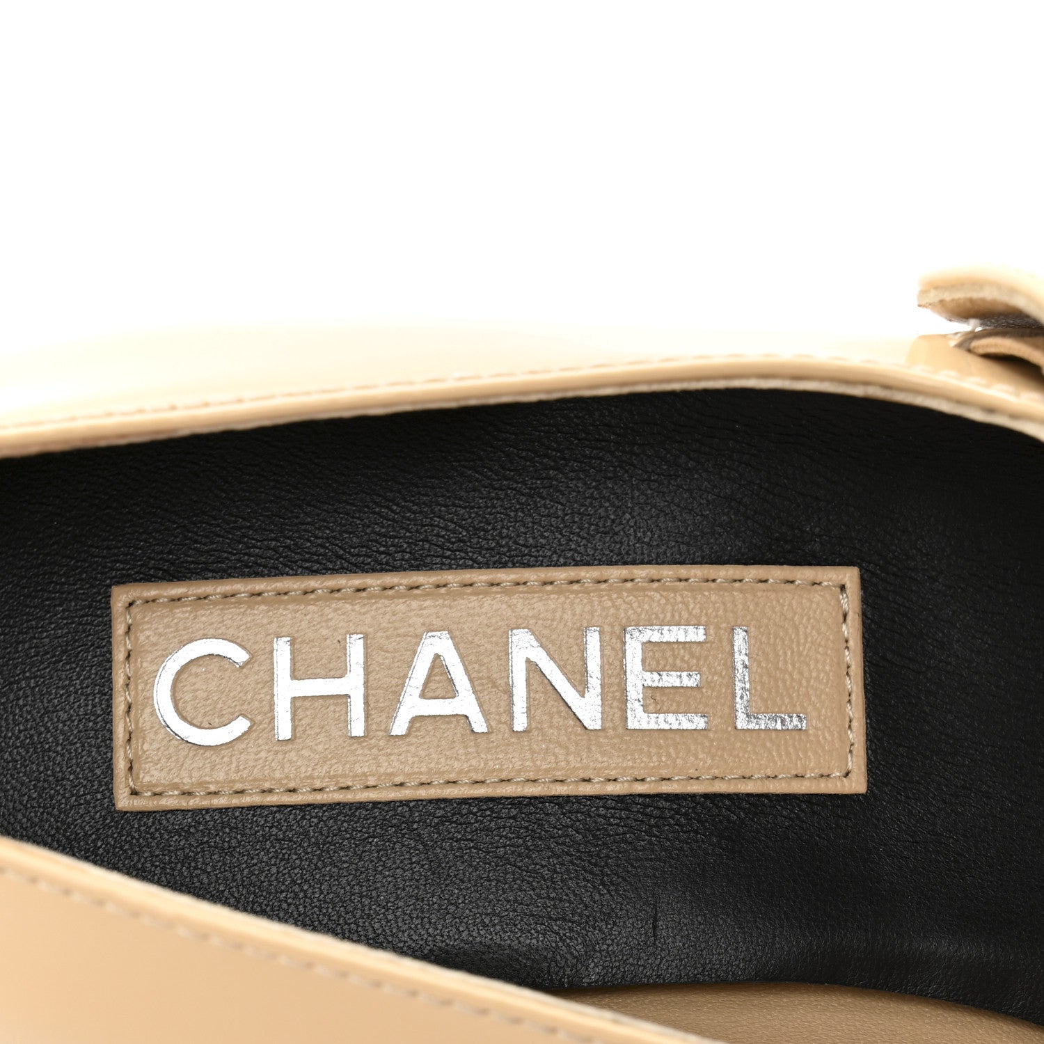 Chanel Patent Calfskin Mary Janes Flats 37 Beige Black 1723074