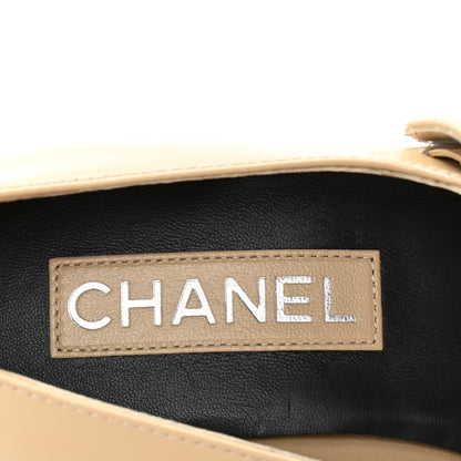 Chanel Patent Calfskin Mary Janes Flats 37 Beige Black 8 of 10