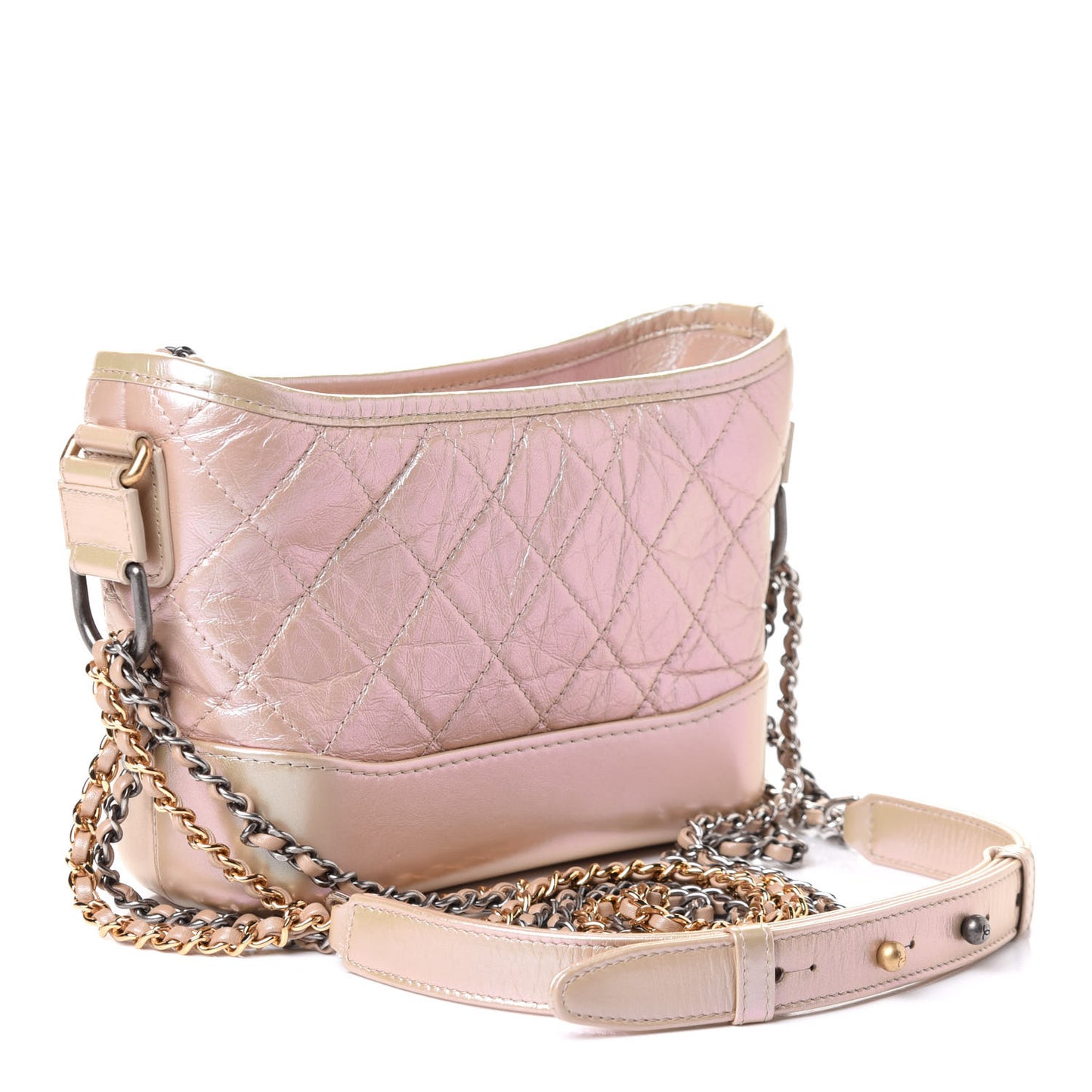 Iridescent Aged Calfskin Quilted Small Gabrielle Hobo Light Pink