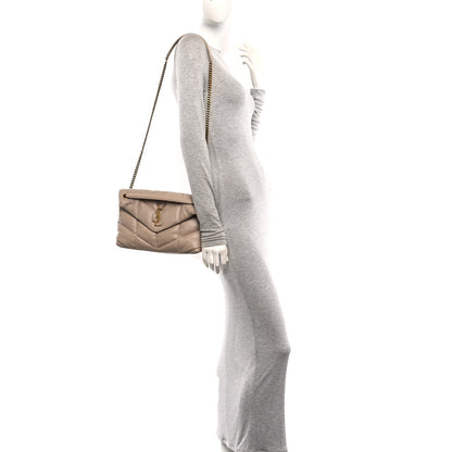 Saint Laurent Lambskin Quilted Small Loulou Puffer Monogram Chain Satchel Dark Beige 2 of 10