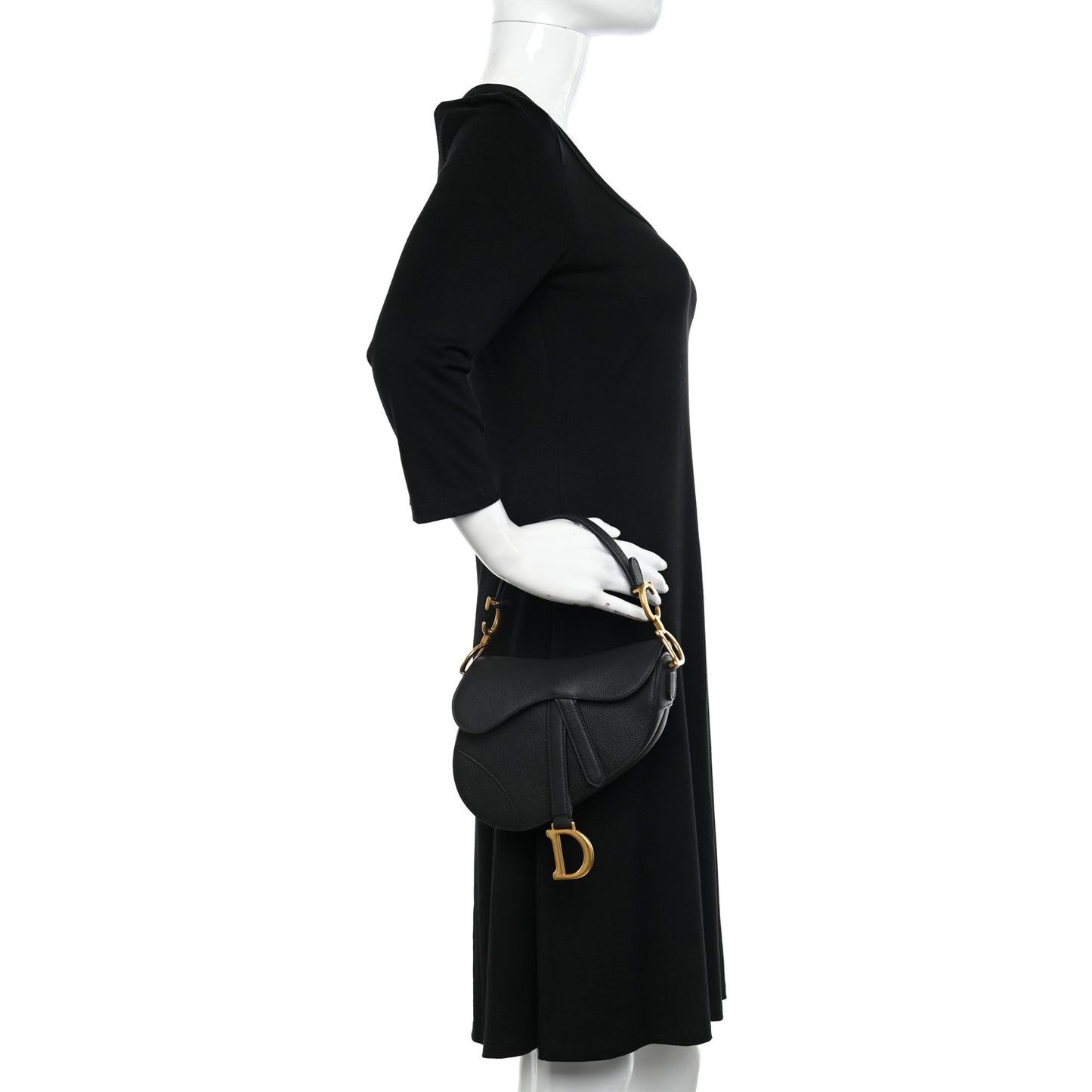 Grained Calfskin Mini Saddle Bag Black