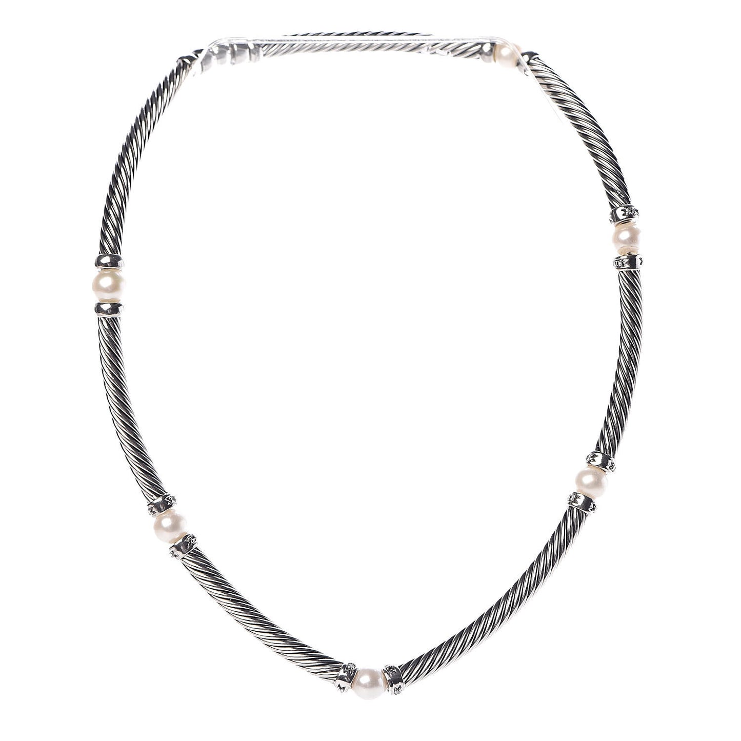 Sterling Silver Diamond Pearl Hampton Cable Choker Necklace