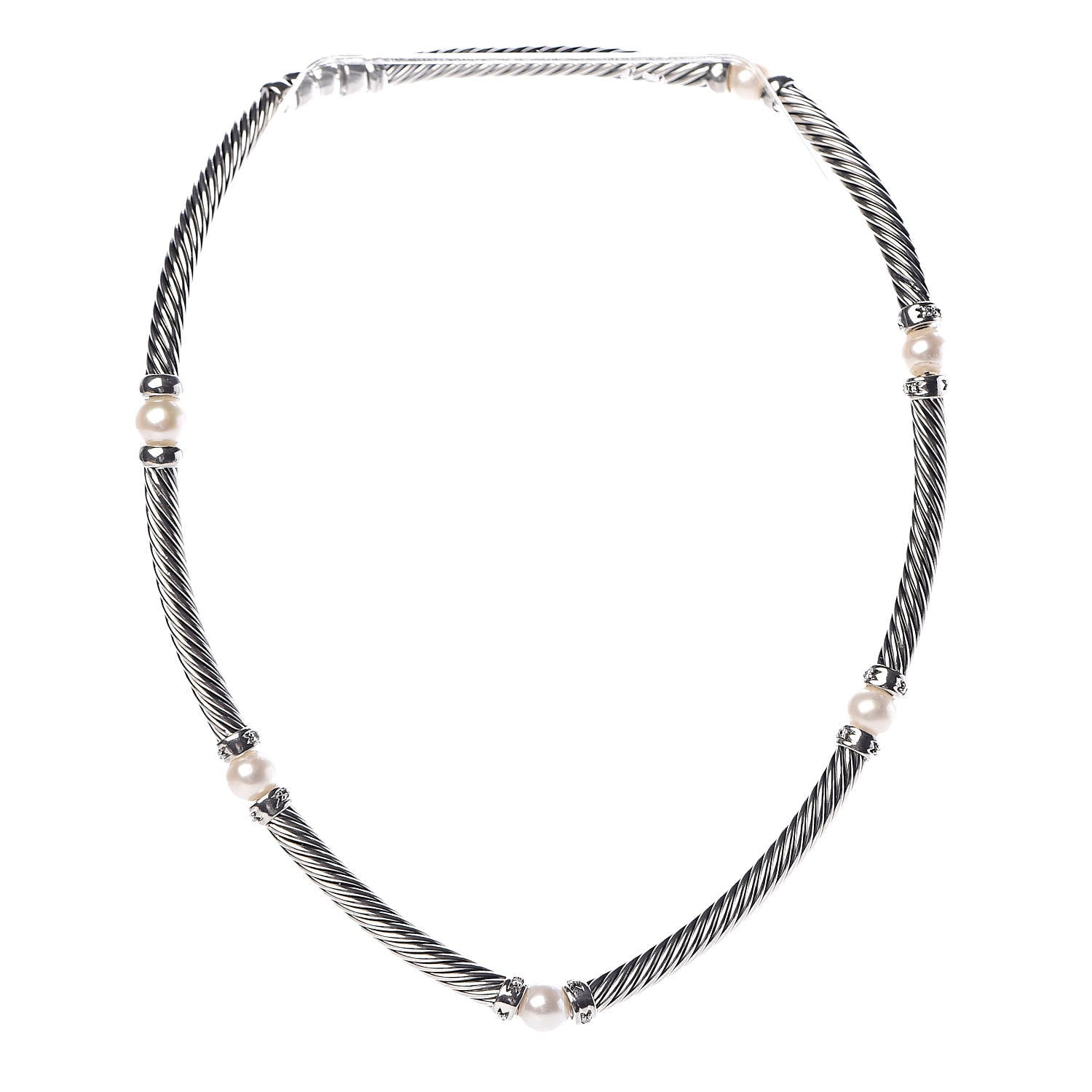 David Yurman Sterling Silver Diamond Pearl Hampton Cable Choker Necklace 1 of 5