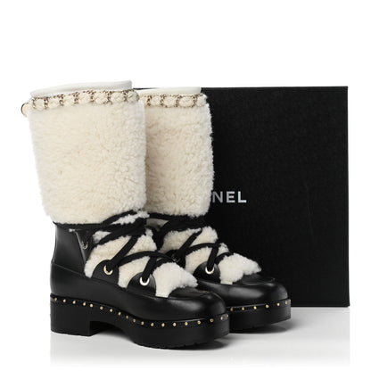 Chanel Shearling Chain Studded CC High Boot 36 Black 10 of 10