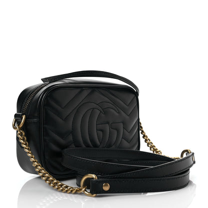 Gucci Calfskin Matelasse Mini GG Marmont Chain Shoulder Bag Black 3 of 8