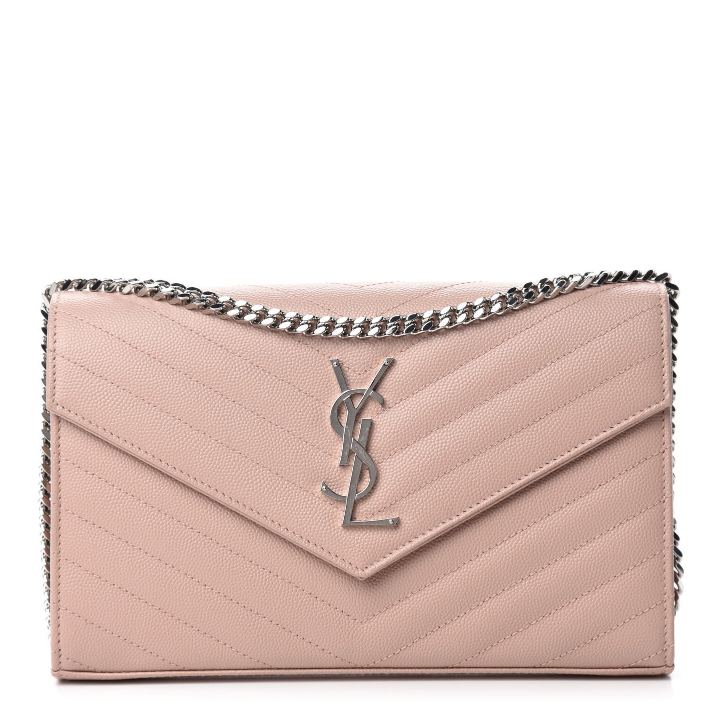 Grain De Poudre Matelasse Chevron Monogram Chain Wallet Pale Pink