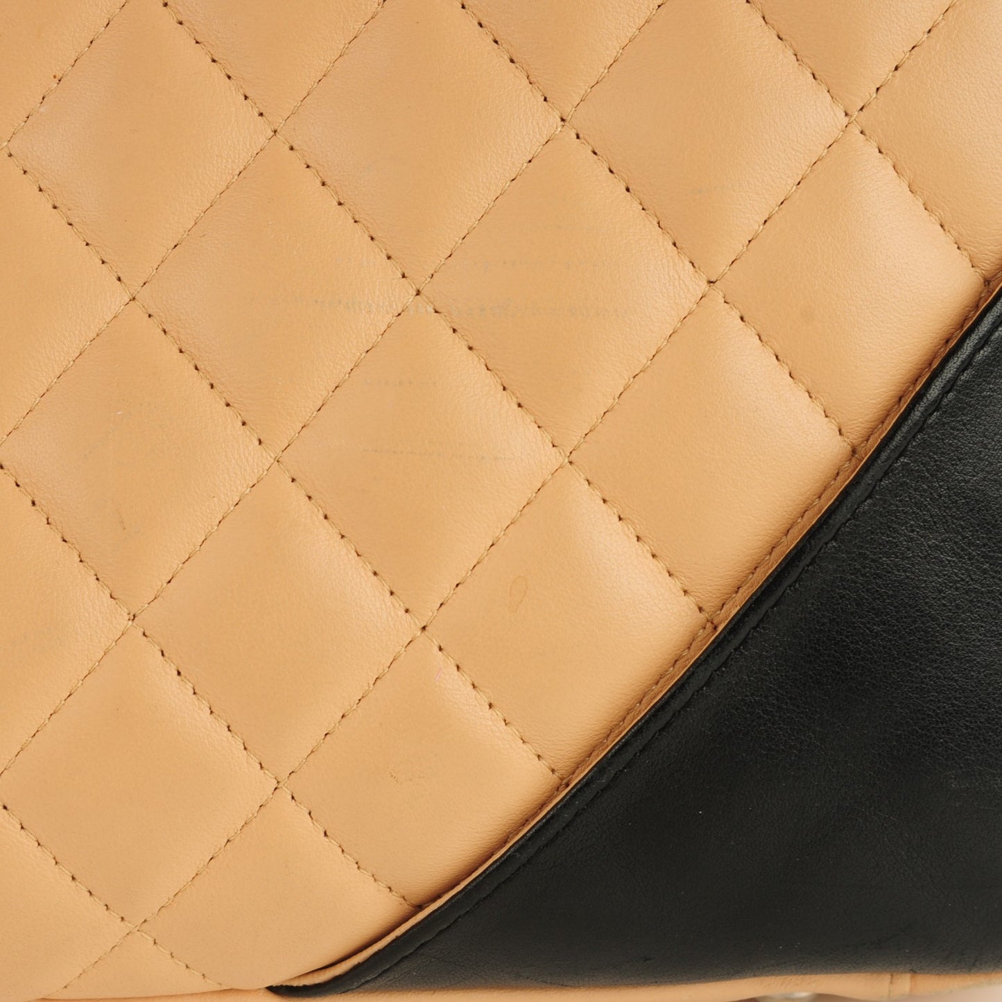 Calfskin Quilted Large Cambon Flap Beige Black
