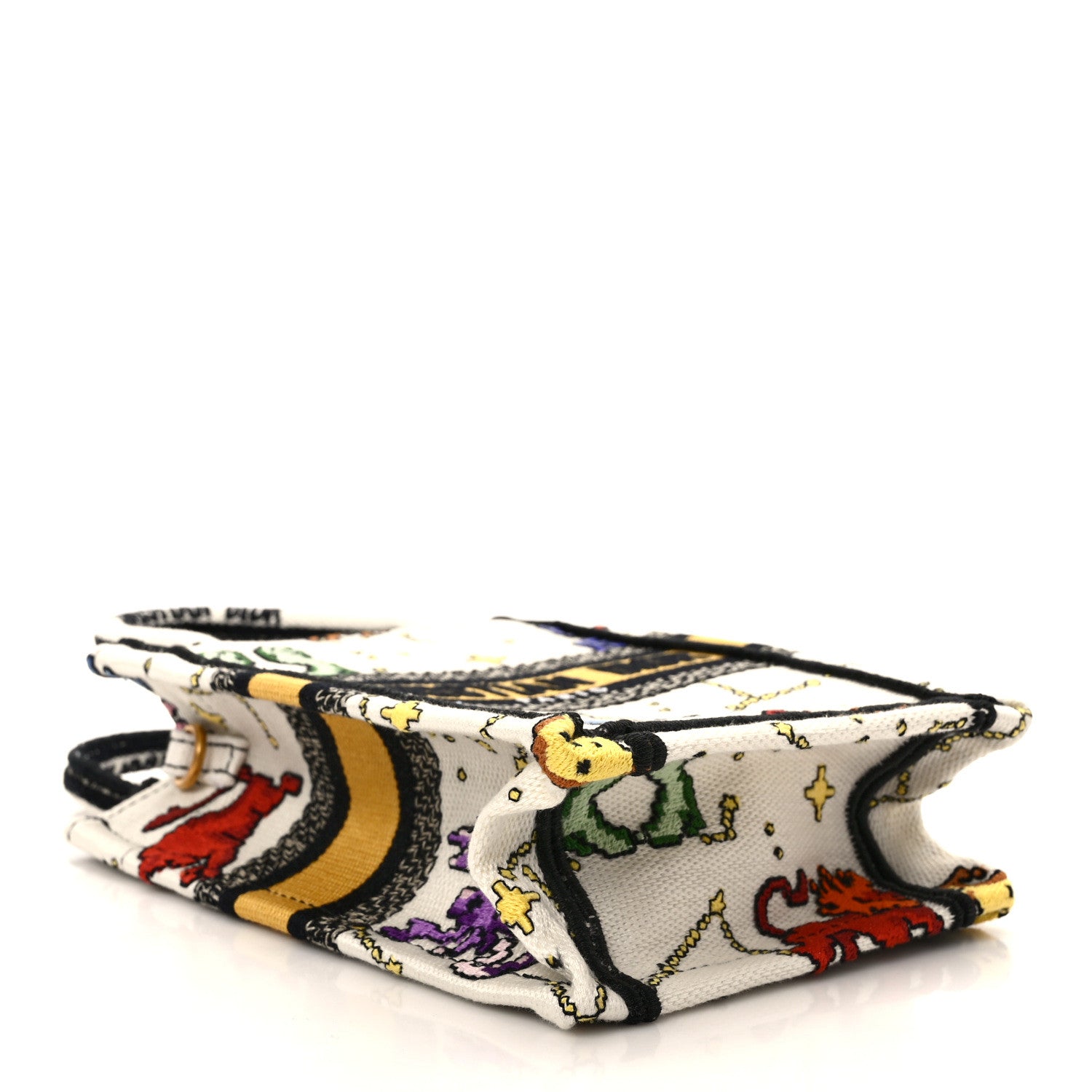 Christian Dior Canvas Embroidered Pixel Zodiac Mini Book Tote Phone Bag Latte Multicolor 4 of 9