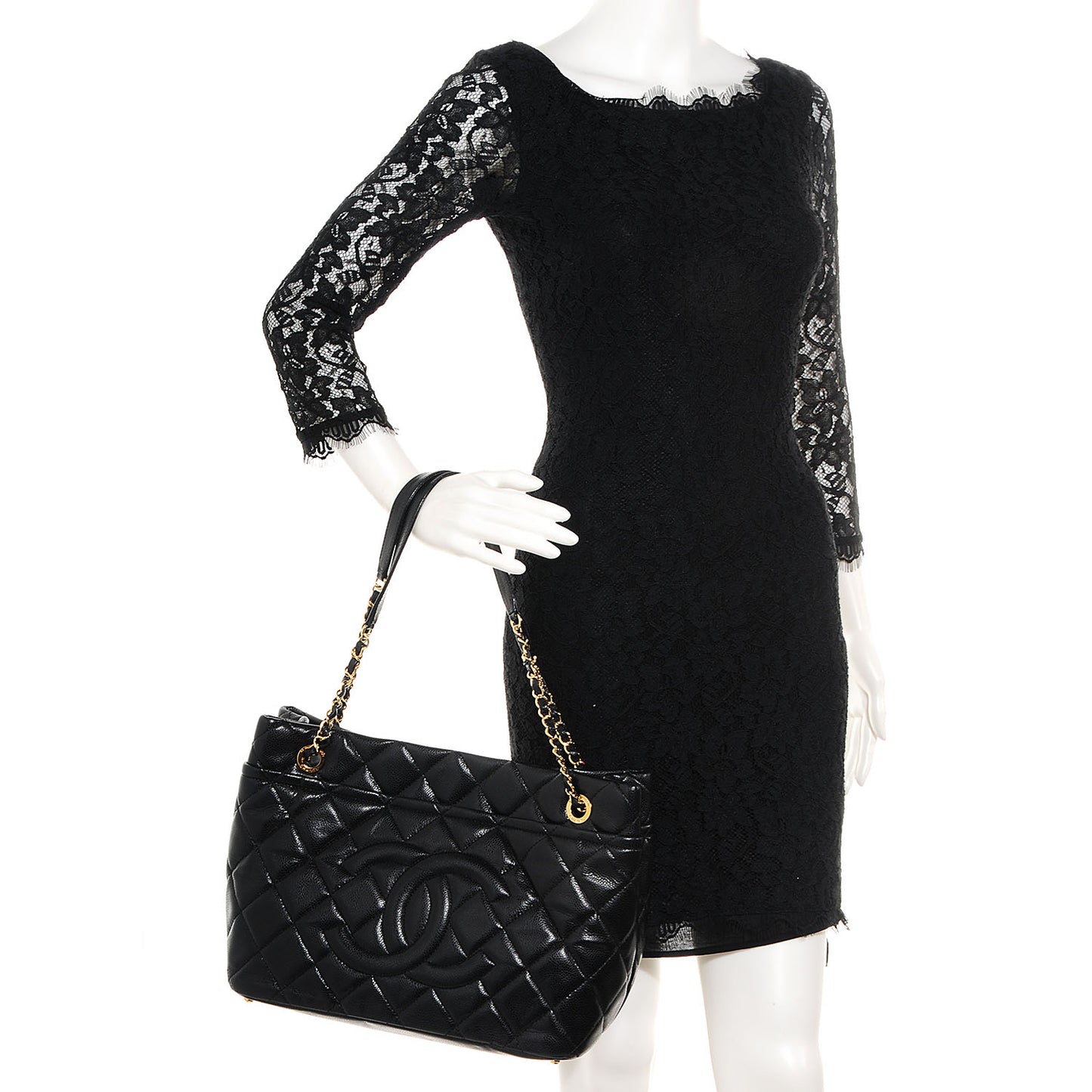 Soft Caviar Large CC Timeless Tote Black