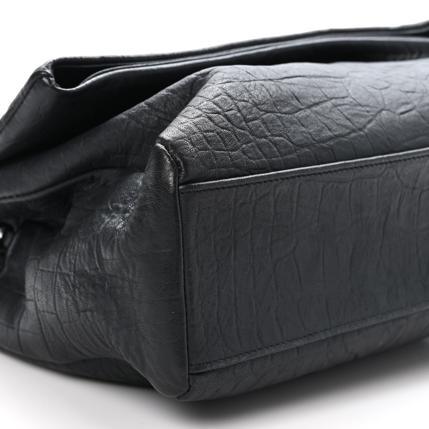 Saint Laurent Calfskin Crocodile Embossed Medium West Hollywood Monogram Fold-Over Grey 10 of 11