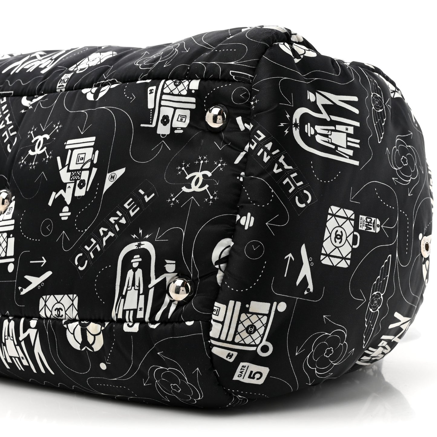 Nylon Airline Boston Bag Black White
