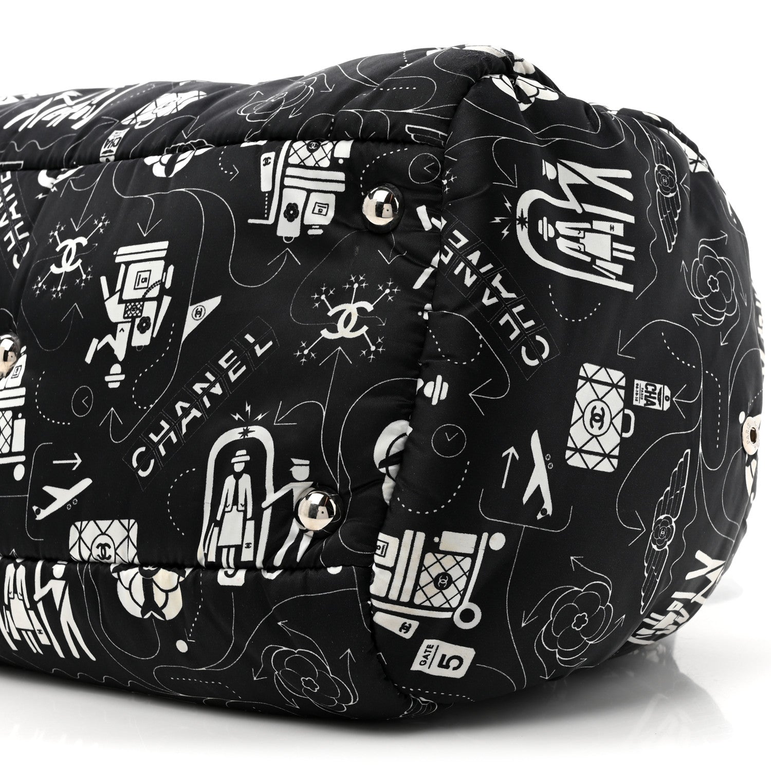 Chanel Nylon Airline Boston Bag Black White 9 of 10