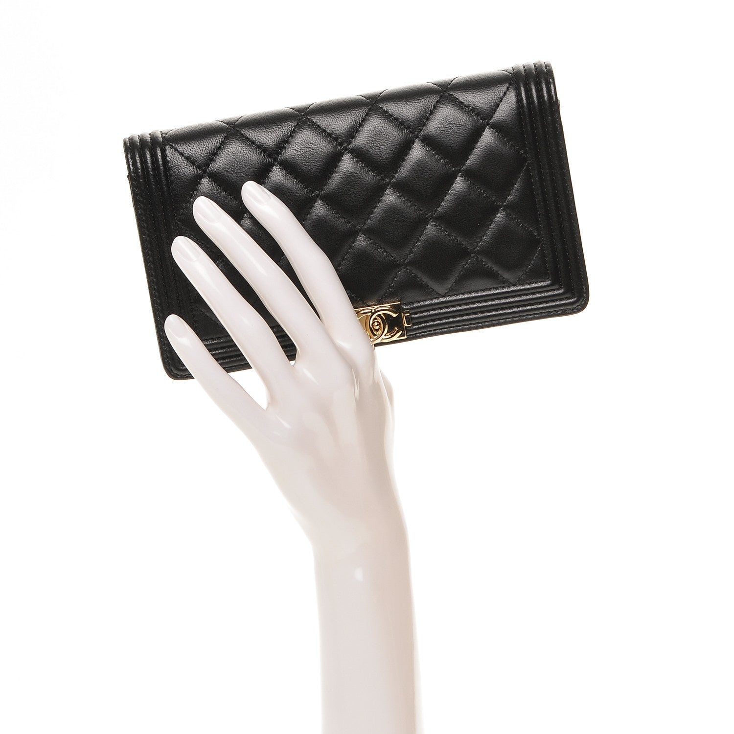 Chanel Lambskin Quilted Boy Yen Wallet Black 2 of 7