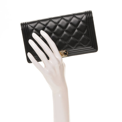 Chanel Lambskin Quilted Boy Yen Wallet Black 2 of 7