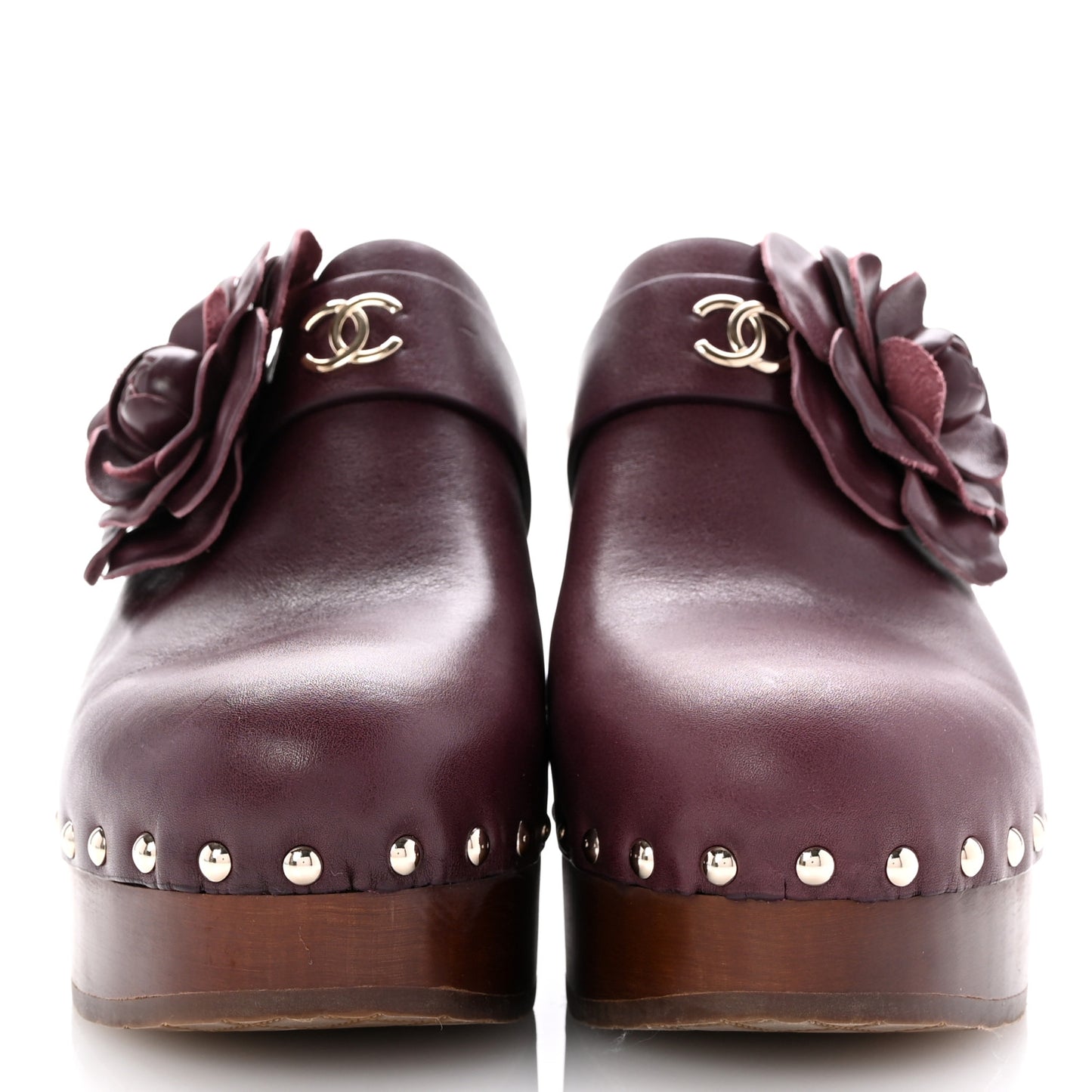 Calfskin Camellia Clogs 40 Dark Purple