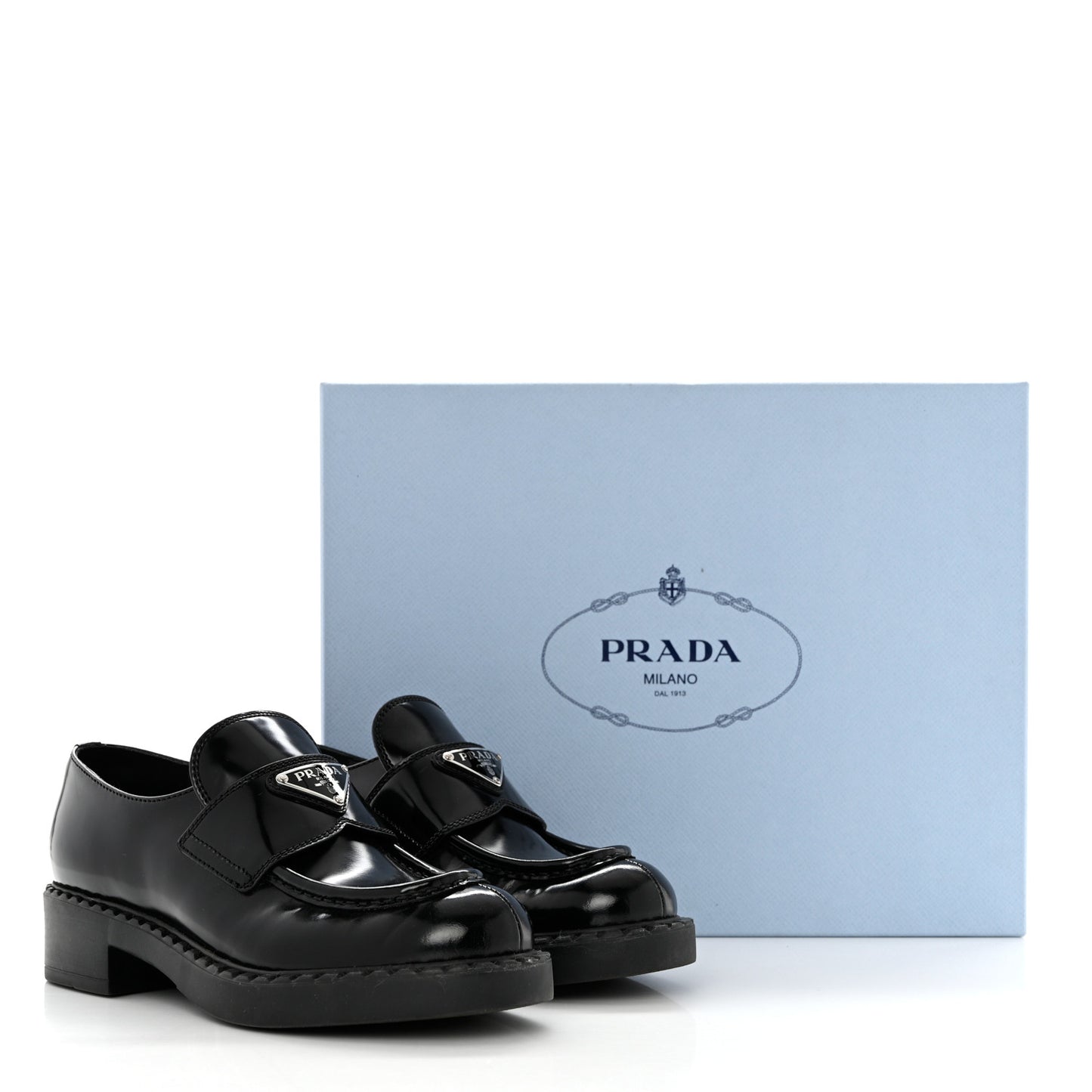 Spazzolato Metal Triangle Logo 50mm Loafers 35 Black