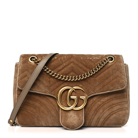 Velvet Matelasse Medium GG Marmont Shoulder Bag Taupe