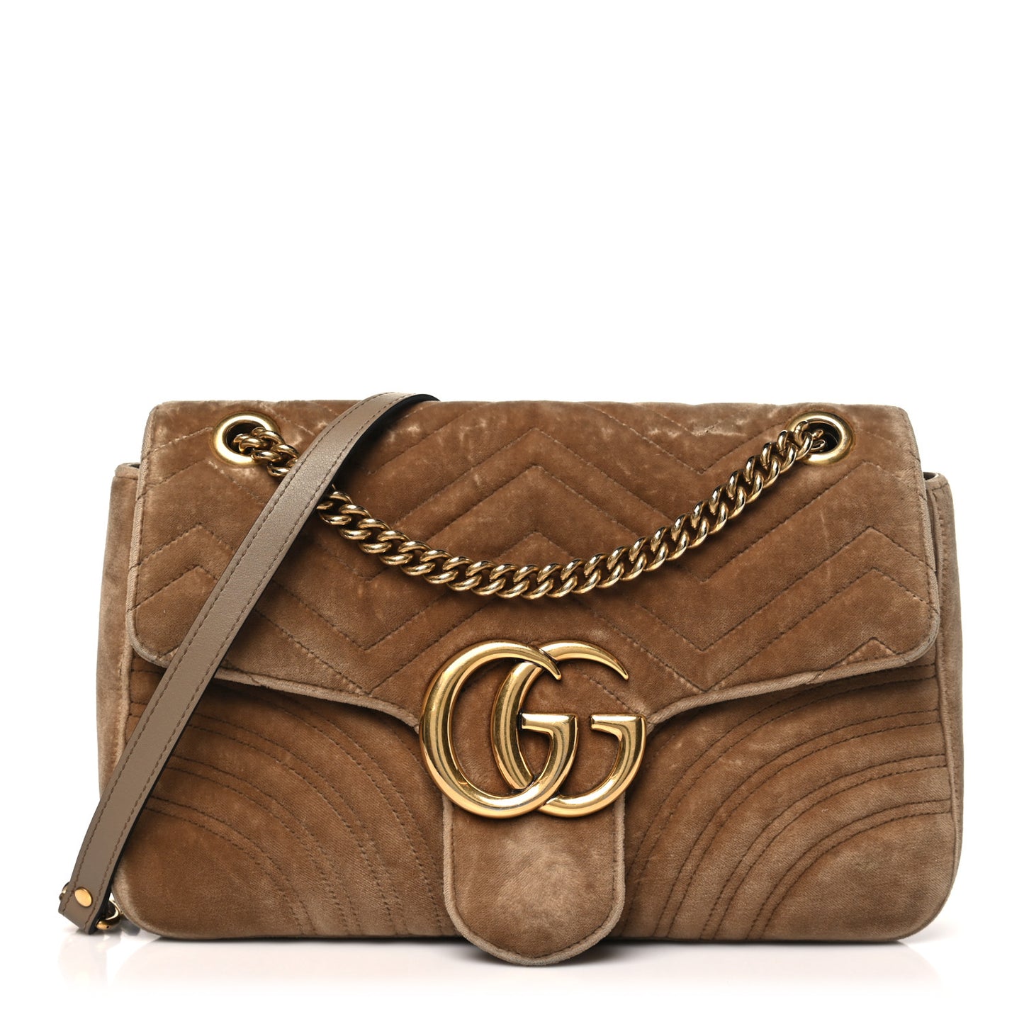 Velvet Matelasse Medium GG Marmont Shoulder Bag Taupe