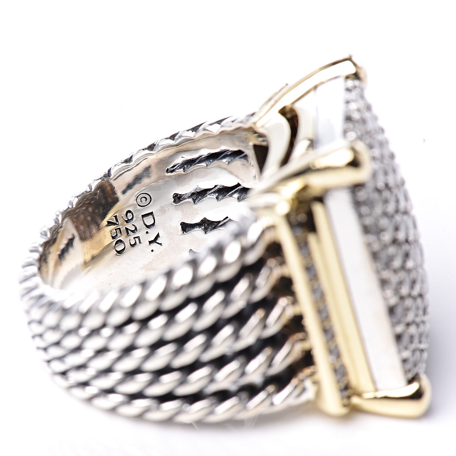 David Yurman Sterling Silver 18K Yellow Gold Diamond 20mm Wheaton Ring 55 7.25 5 of 5