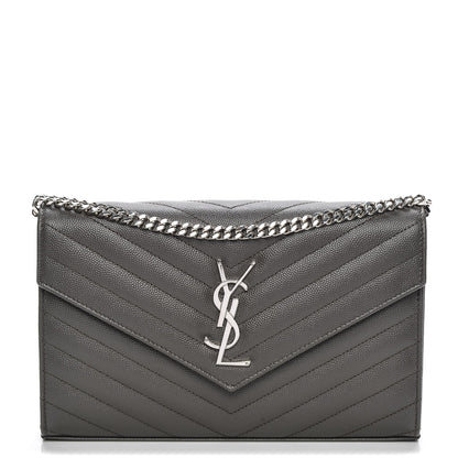 Saint Laurent Grain De Poudre Matelasse Chevron Monogram Chain Wallet Earth 1 of 6