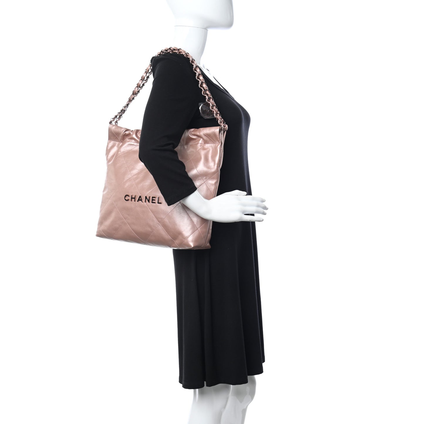 Metallic Calfskin Quilted Small Chanel 22 Pink
