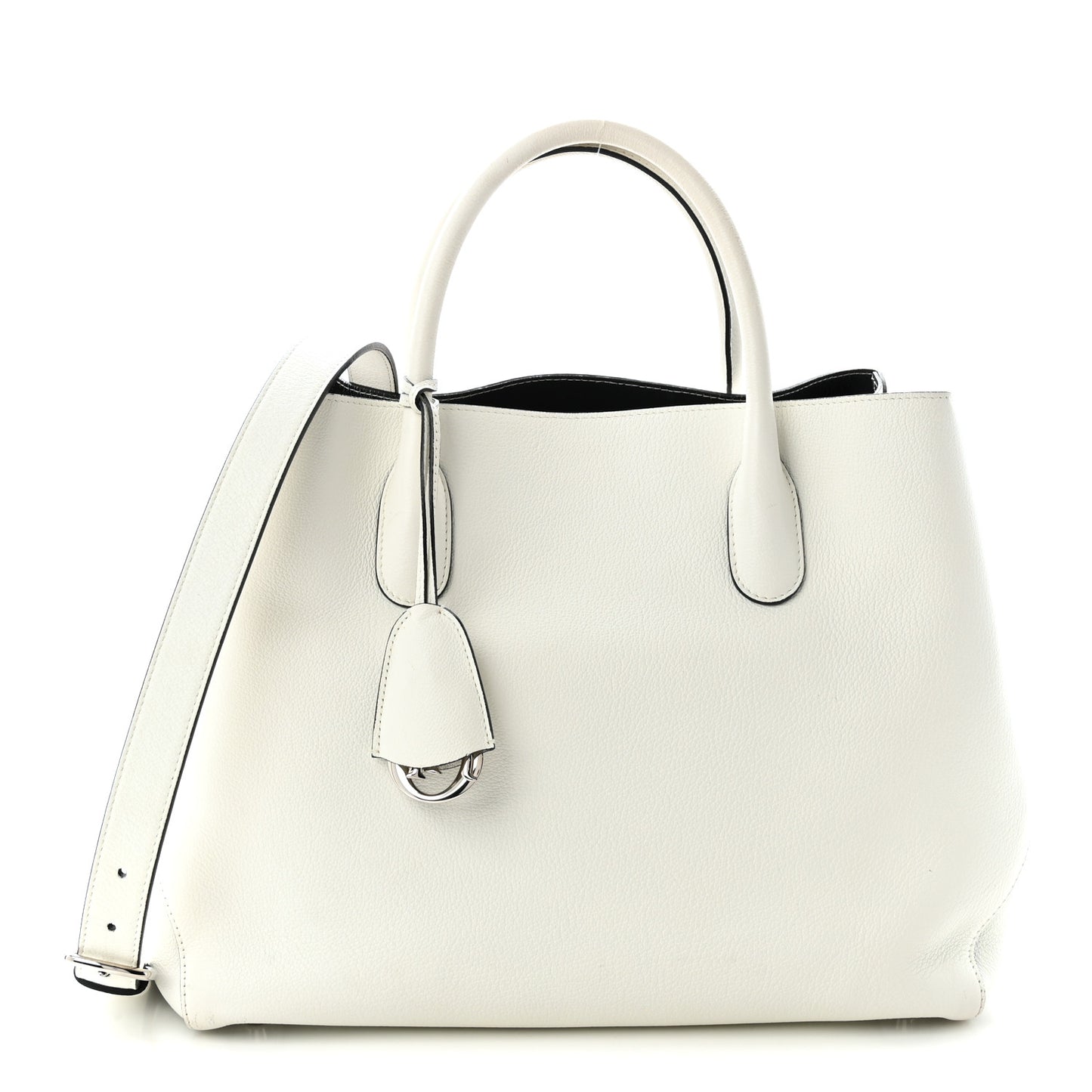 Supple Grained Calfskin Large Open Bar Tote White