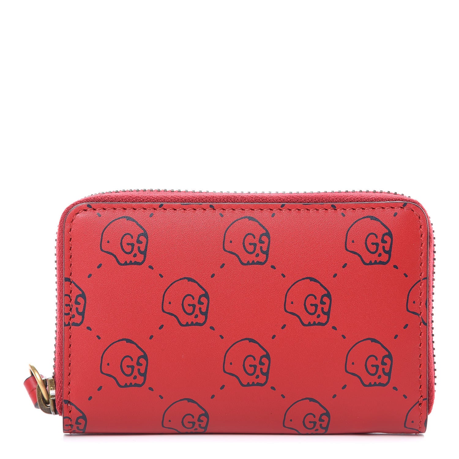 Gucci Calfskin GucciGhost Hamlet Skull Zip Around Card Case Hibiscus Red 1 of 7