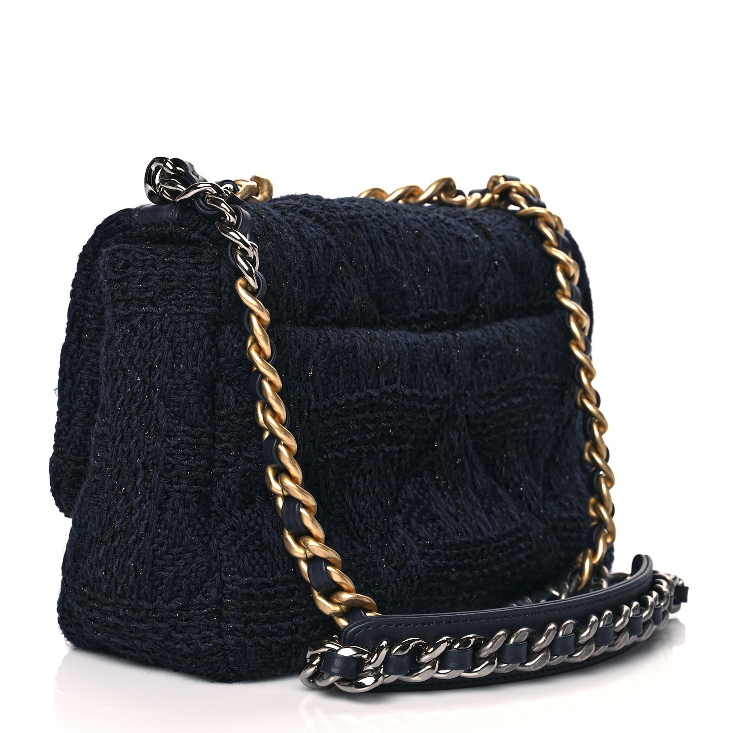 Tweed Quilted Medium Chanel 19 Flap Navy Blue Black