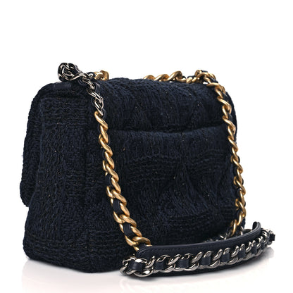 Chanel Tweed Quilted Medium Chanel 19 Flap Navy Blue Black 3 of 10