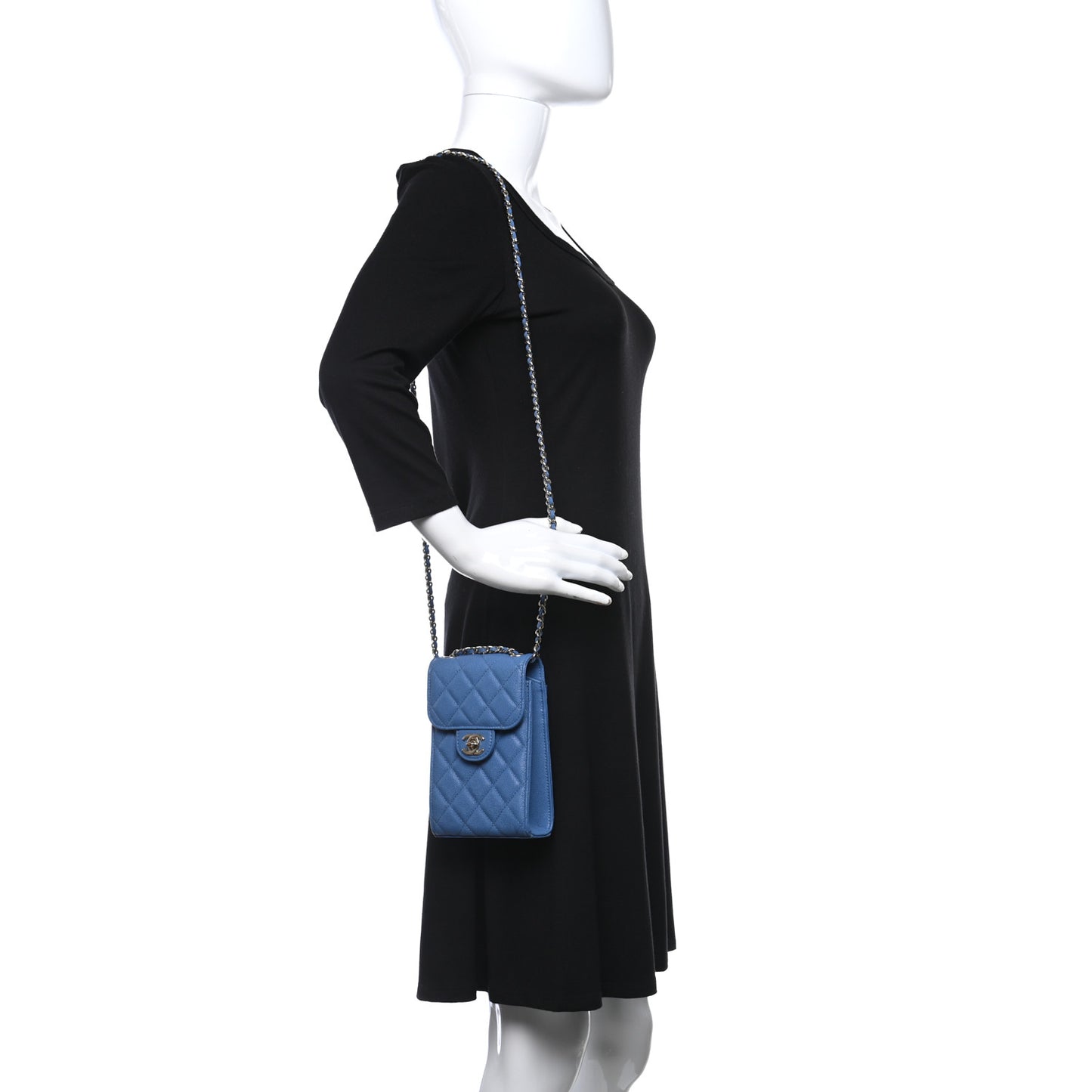 Caviar Quilted Classic Phone Holder Blue