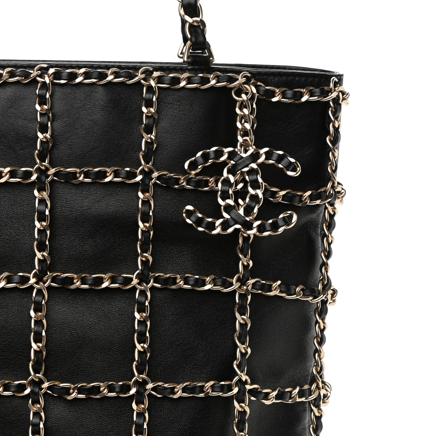 Lambskin Large Shopping Chain Tote Black