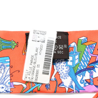 Hermes Silk La Folle Parade Twilly Orange Bleu White 3 of 5