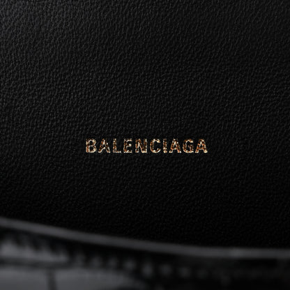 Balenciaga Shiny Calfskin Crocodile Embossed Hourglass Top Handle Bag XS Black 6 of 12