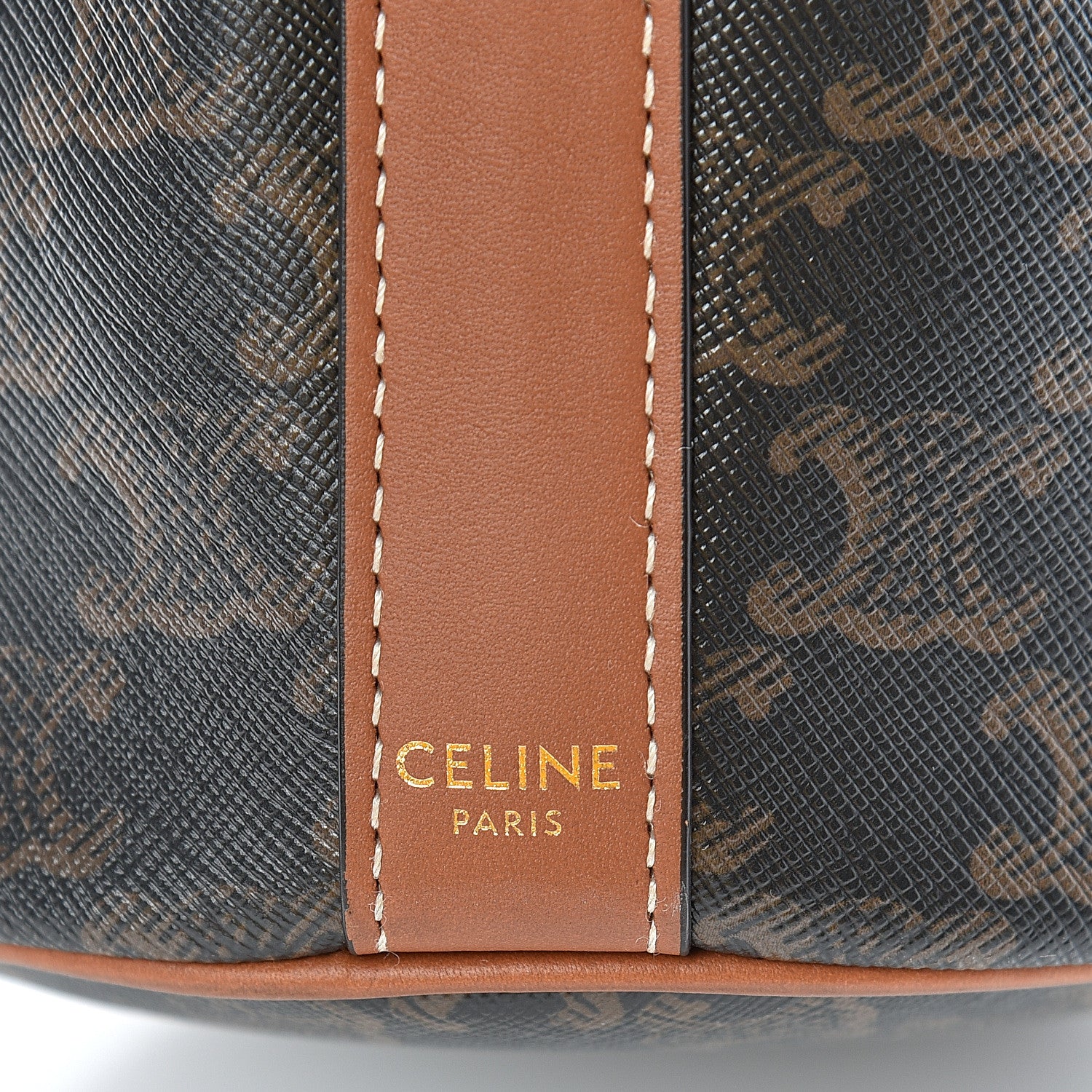 Celine Triomphe Canvas Calfskin Small Drawstring Bucket Bag Tan 6 of 11