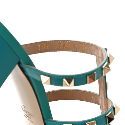 Valentino Garavani Calfskin Nappa Rockstud 60mm Caged Slide Sandals 36 Ultra Marine Green 8 of 9