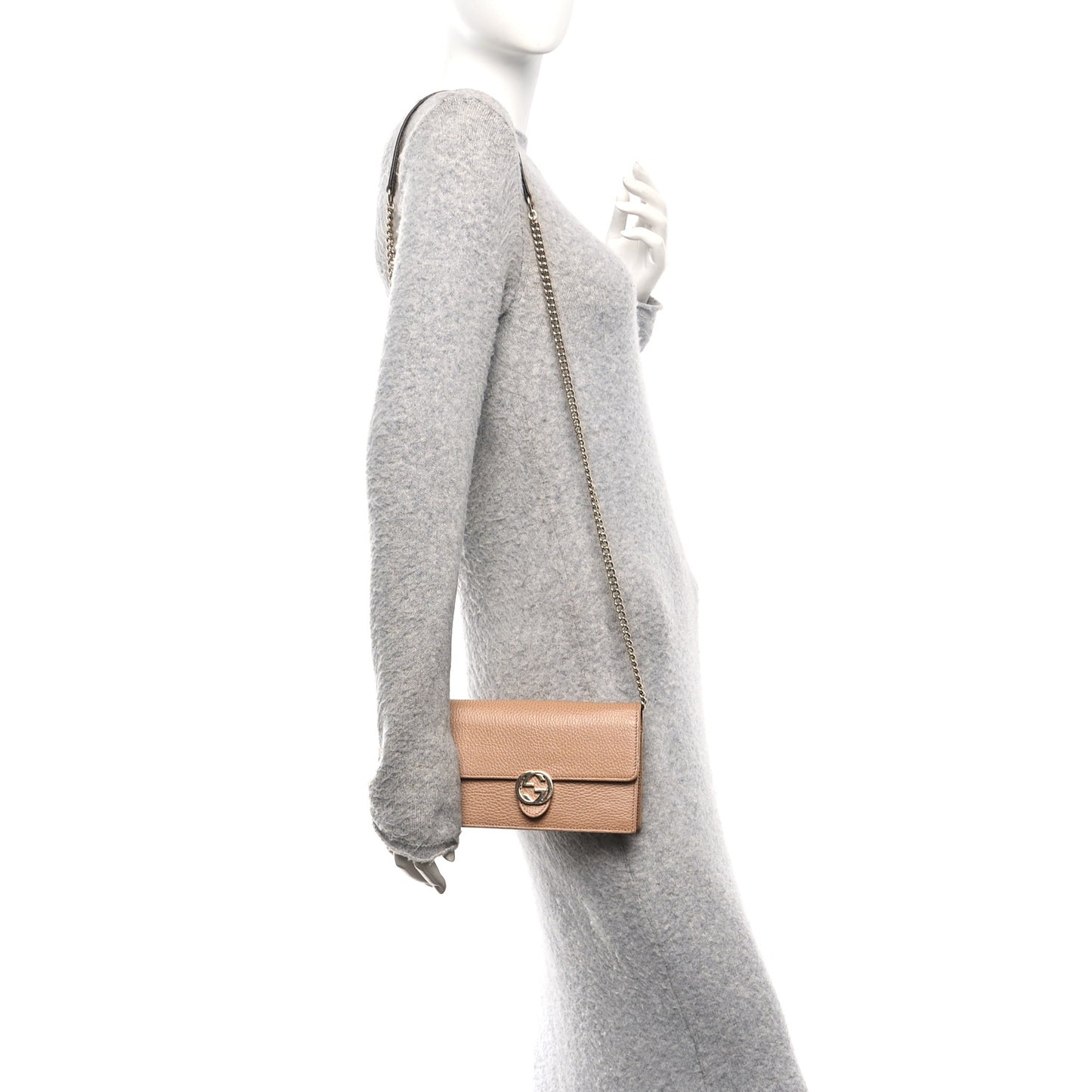 Dollar Calfskin Interlocking G Chain Wallet Camelia