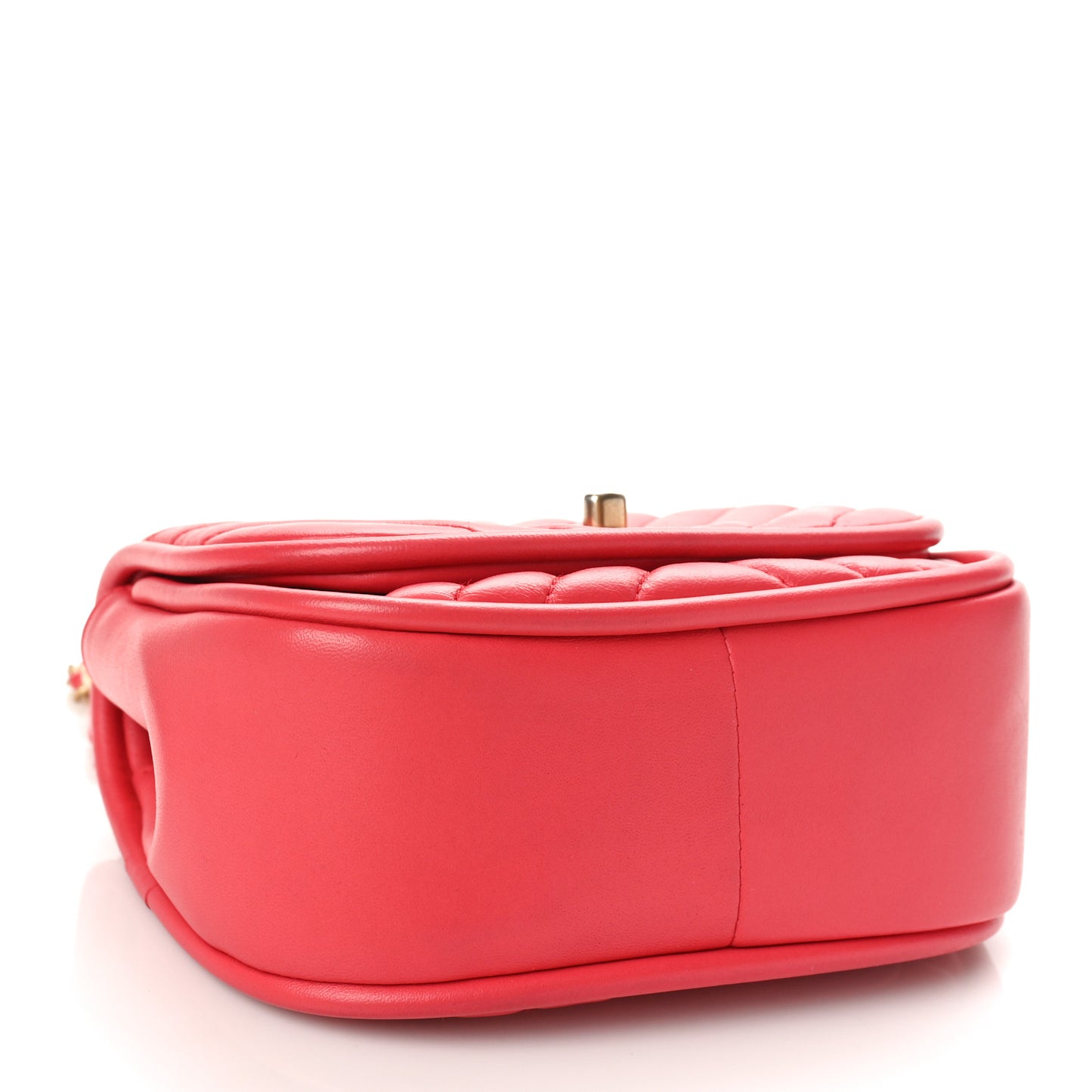 Lambskin Reverse Chevron Quilted Mini Round Top Handle Flap Bright Pink