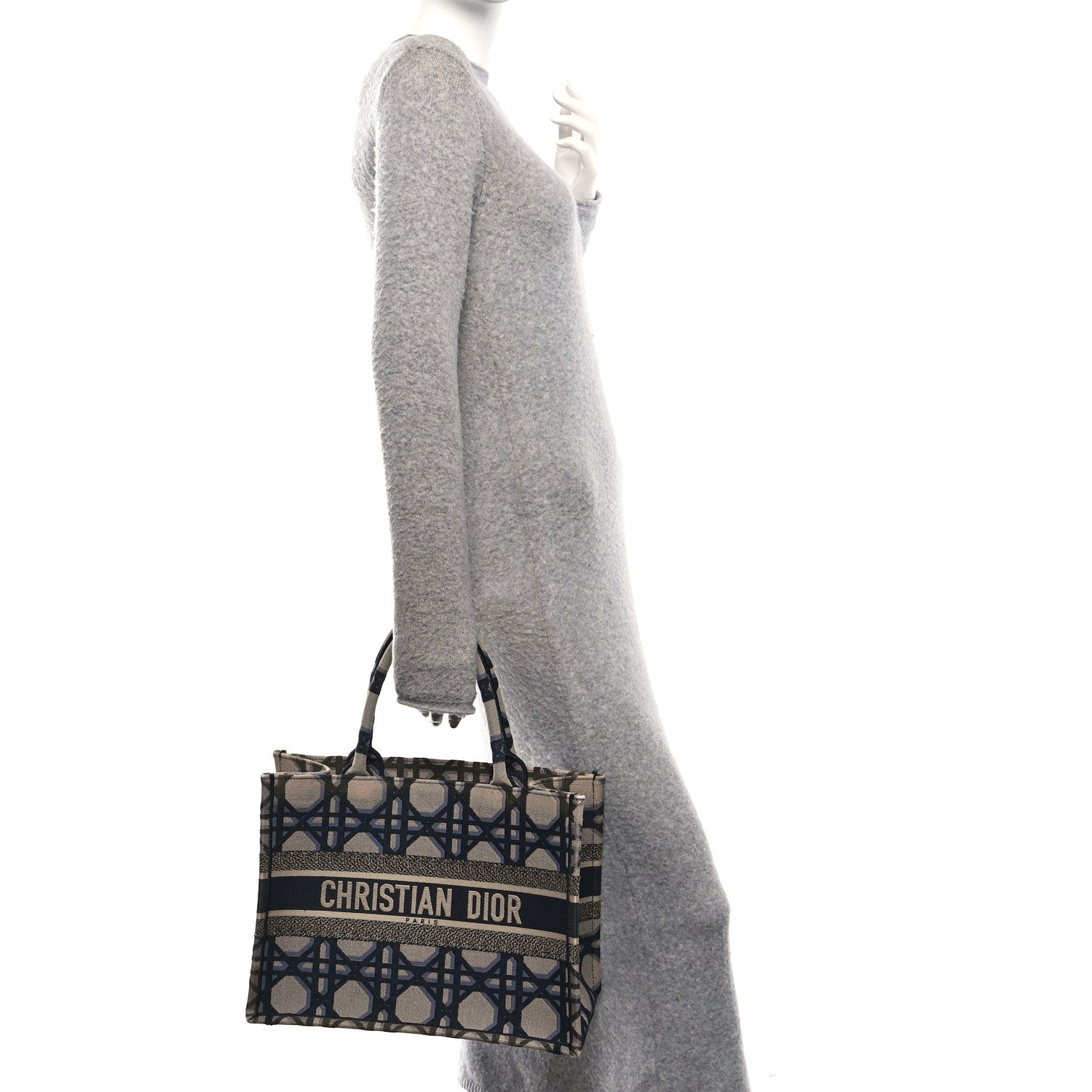 Christian Dior Canvas Macrocannage Embroidered Medium Book Tote Beige Blue 2 of 10