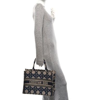 Christian Dior Canvas Macrocannage Embroidered Medium Book Tote Beige Blue 2 of 10
