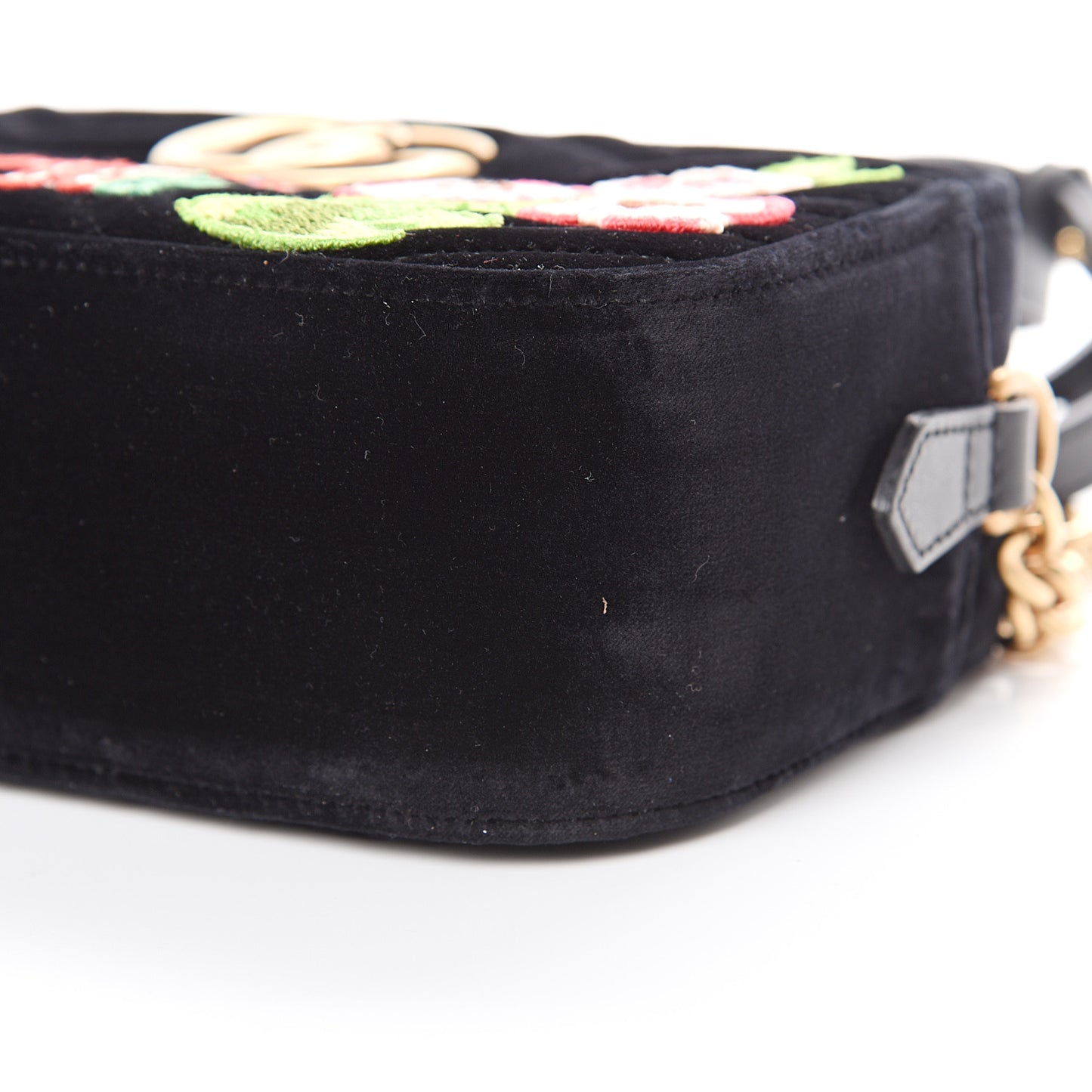 Velvet Matelasse Deer Embroidered Small GG Marmont Chain Shoulder Bag Black