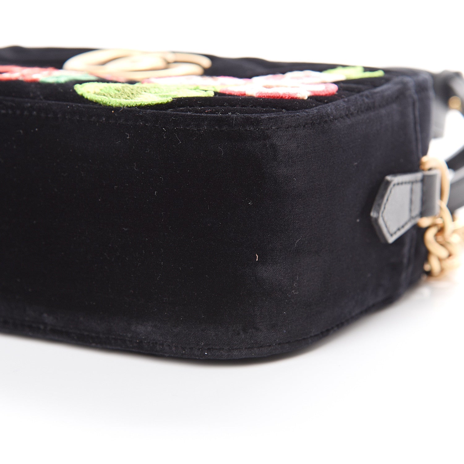 Gucci Velvet Matelasse Deer Embroidered Small GG Marmont Chain Shoulder Bag Black 9 of 10