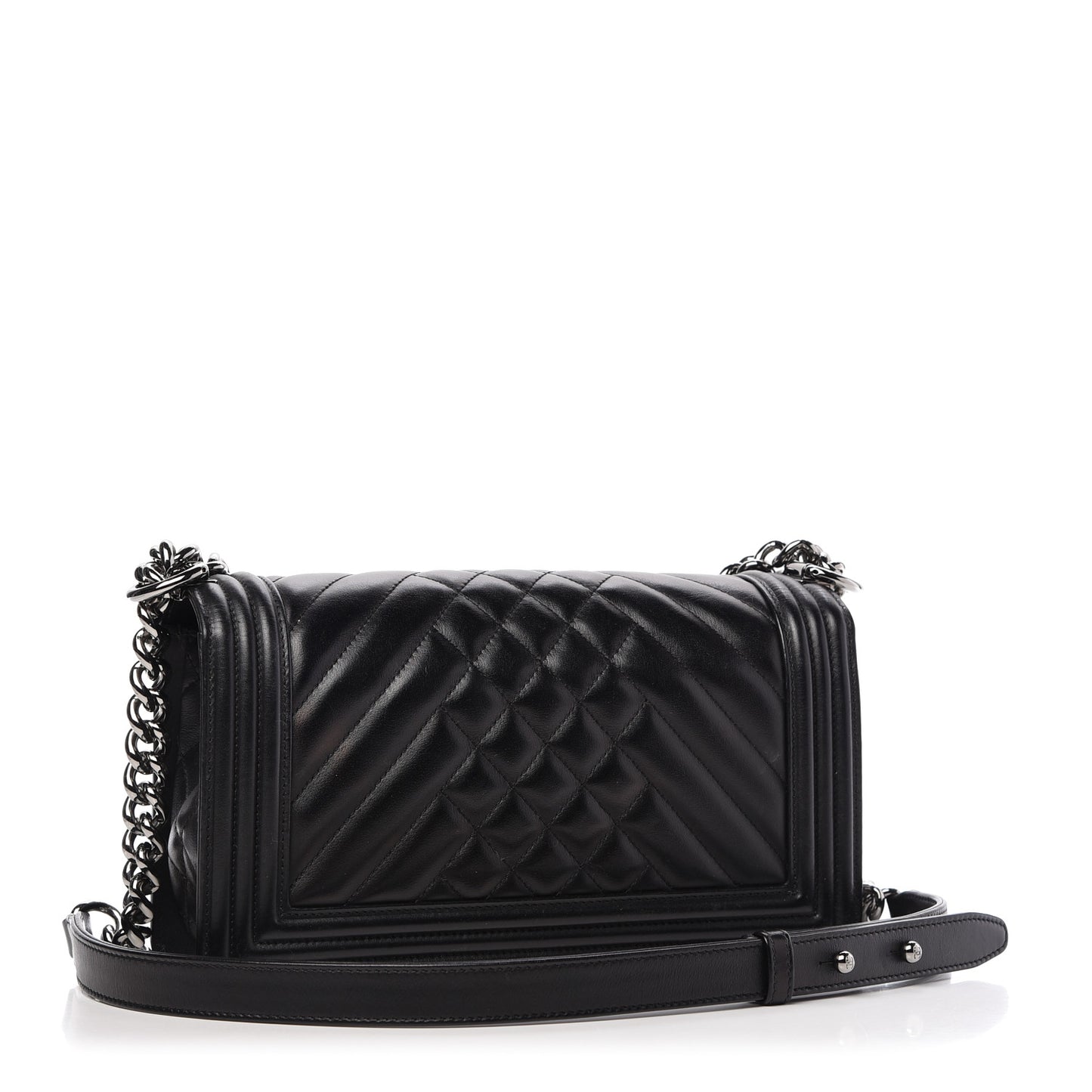 Calfskin Chevron Quilted Medium Boy Flap Black
