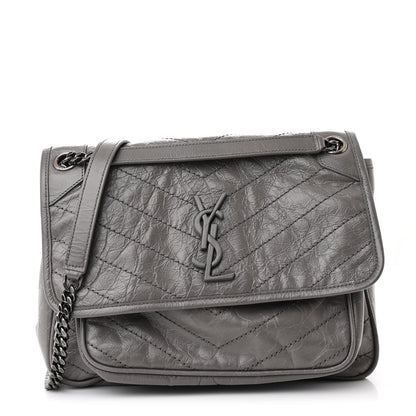 Saint Laurent Crinkled Calfskin Matelasse Monogram Medium Niki Chain Satchel Fog 1 of 10