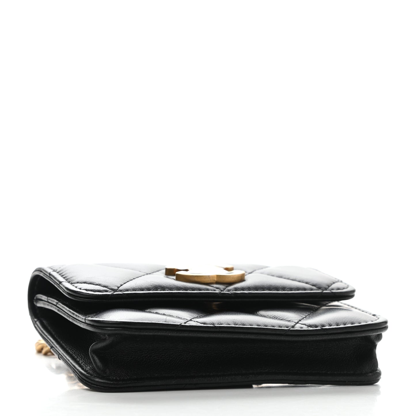 Lambskin Enamel Quilted Pending CC Flap Belt Bag Black