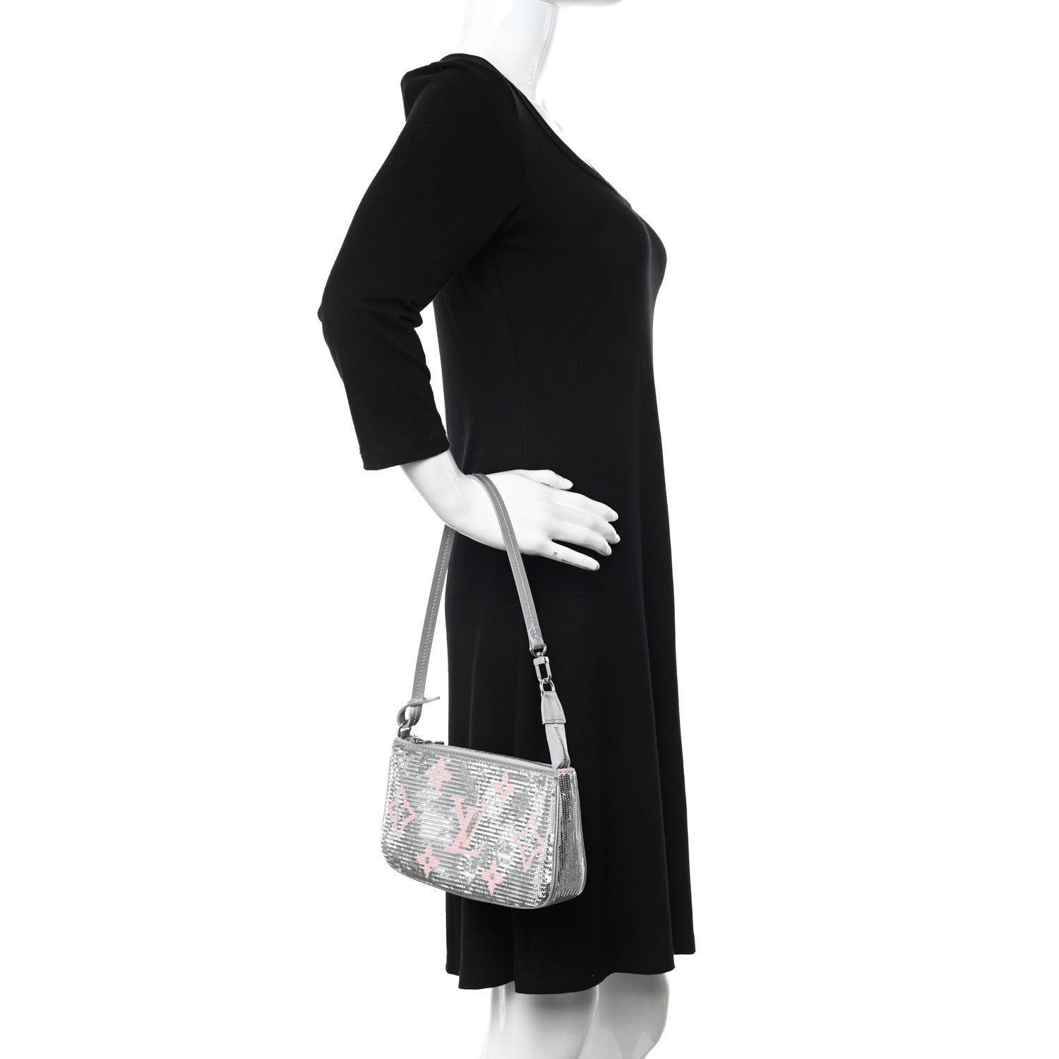 Louis Vuitton Satin Sequin Monogram Giant Pochette Accessories Silver Pink 2 of 9